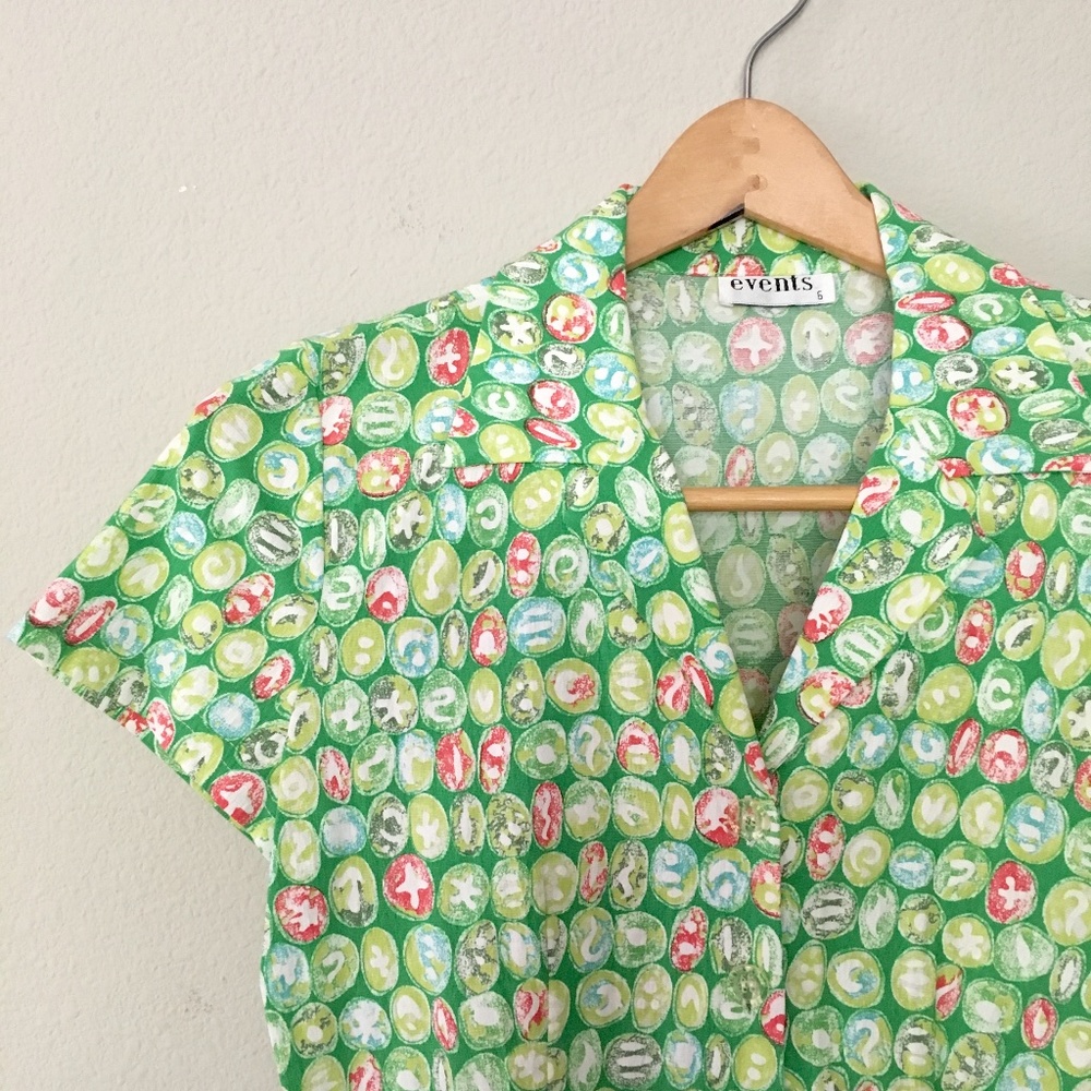 Abstract Dots - Collared Button Down Crop Shirt - image 3